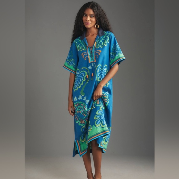 FARM Rio Dresses & Skirts - Anthropologie Farm Rio Linen/Viscose Short Sleeve Collared Midi Dress (Small)